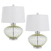 23 Inch Table Lamp Set of 2, Round Crystal Base, White Fabric Shade