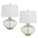 23 Inch Table Lamp Set of 2, Round Crystal Base, White Fabric Shade