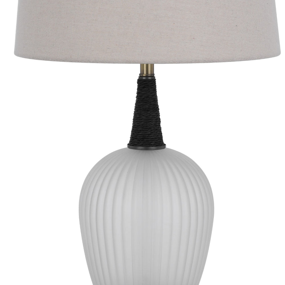 Wenu 29 Inch Table Lamp Accent Frosted Glass Base White Fabric Shade BM323956