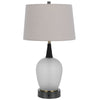 Wenu 29 Inch Table Lamp, Accent Frosted Glass Base, White Fabric Shade