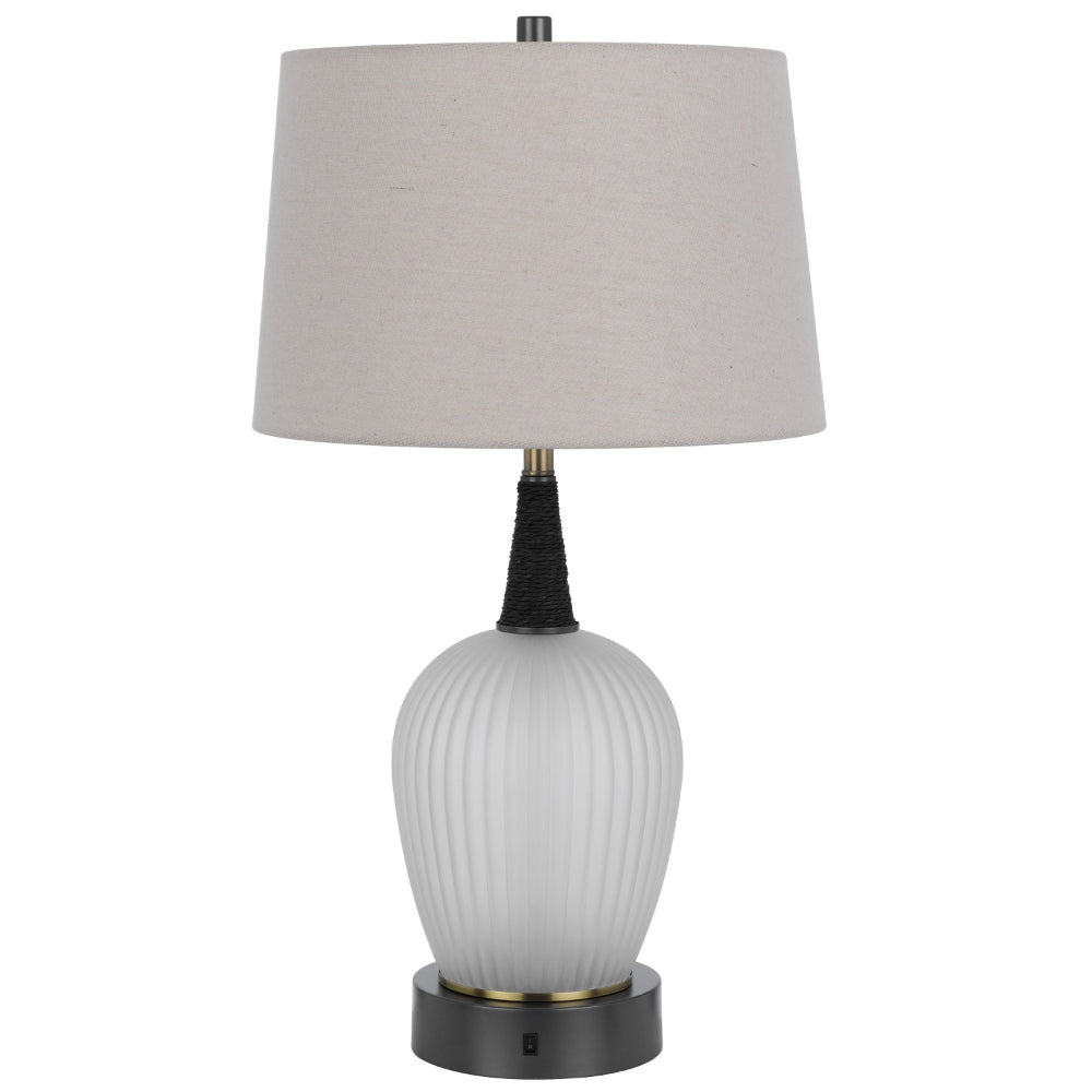 Wenu 29 Inch Table Lamp, Accent Frosted Glass Base, White Fabric Shade