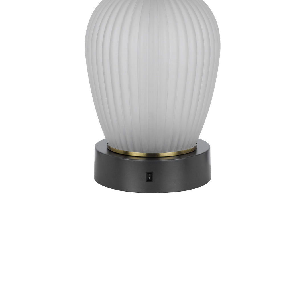 Wenu 29 Inch Table Lamp Accent Frosted Glass Base White Fabric Shade BM323956