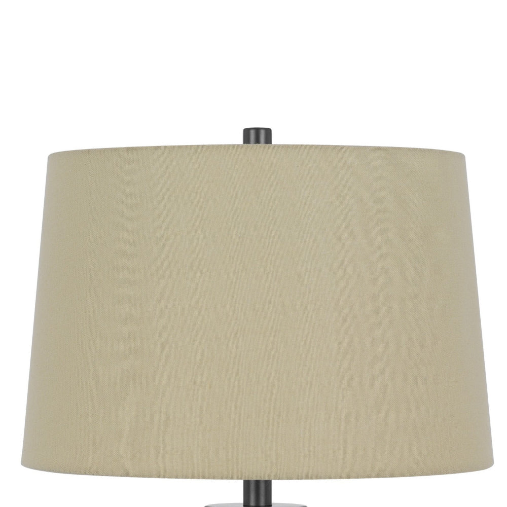 Leno 32 Inch Table Lamp Leaf Pattern Clear Glass Base Beige Shade BM323957