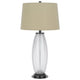 Leno 32 Inch Table Lamp, Leaf Pattern Clear Glass Base, Beige Shade