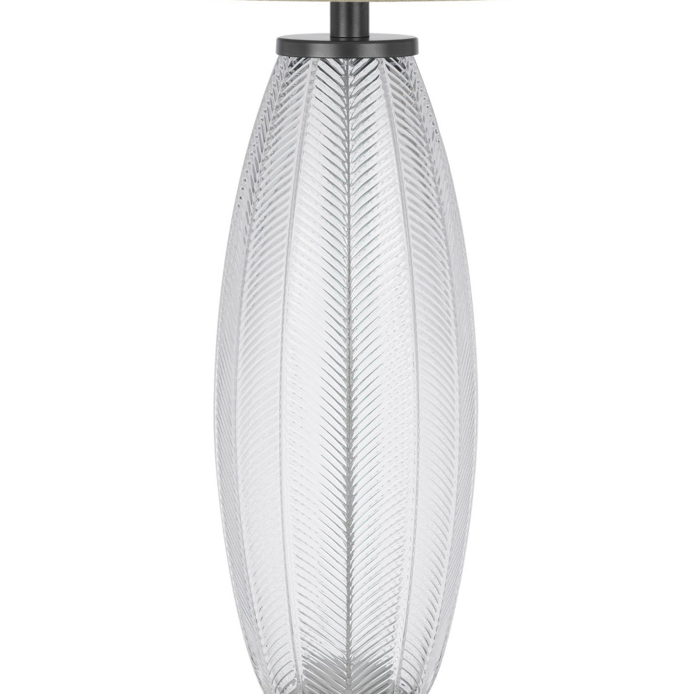 Leno 32 Inch Table Lamp Leaf Pattern Clear Glass Base Beige Shade BM323957