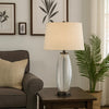 Leno 32 Inch Table Lamp, Leaf Pattern Clear Glass Base, Beige Shade