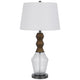 Hay 33 Inch Table Lamp, Diamond Pattern Glass Base, White Fabric Shade