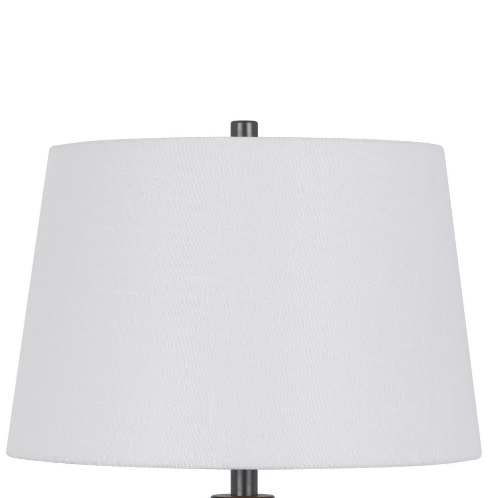 Hay 33 Inch Table Lamp Diamond Pattern Glass Base White Fabric Shade BM323958