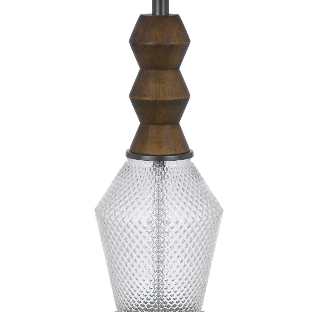 Hay 33 Inch Table Lamp Diamond Pattern Glass Base White Fabric Shade BM323958