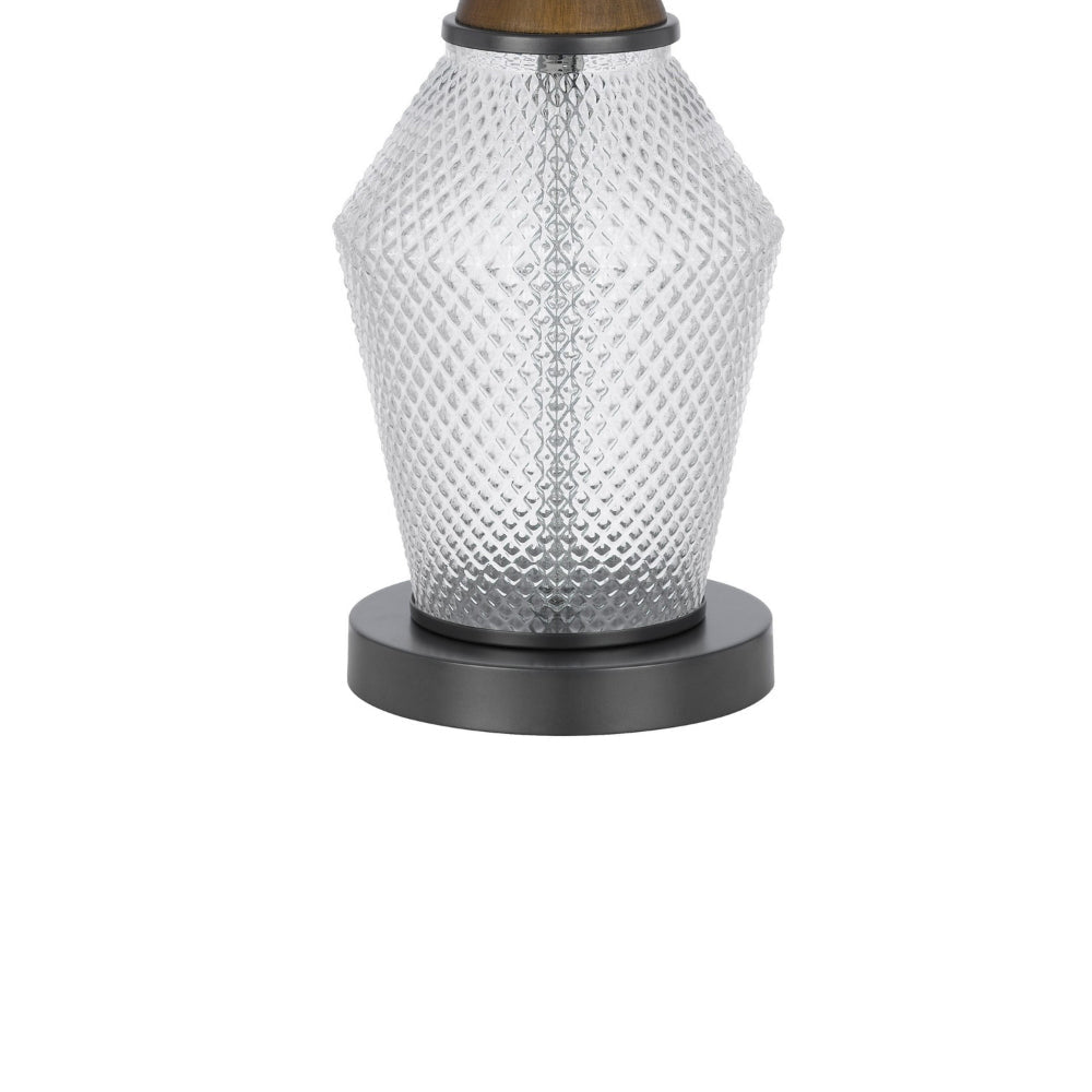 Hay 33 Inch Table Lamp Diamond Pattern Glass Base White Fabric Shade BM323958