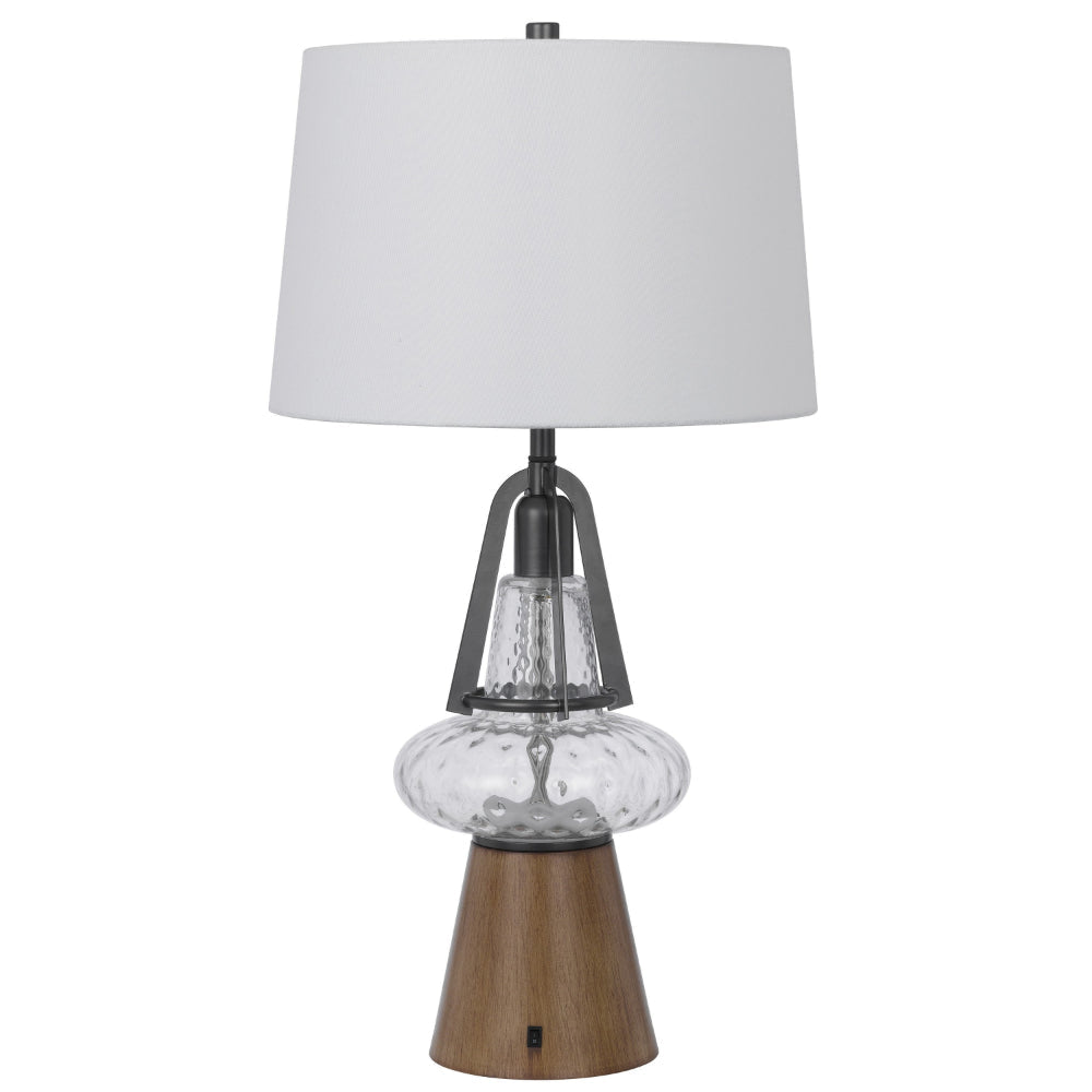 Leya 30 Inch Table Lamp Lantern Style Glass Base White Fabric Shade BM323959