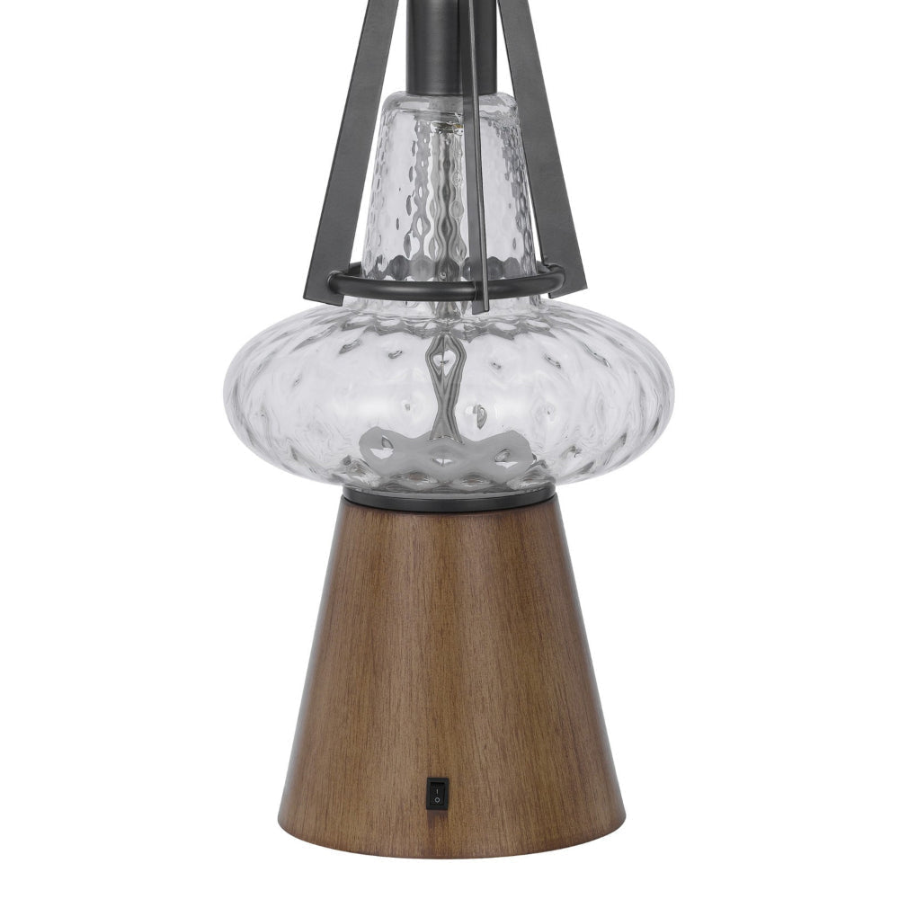 Leya 30 Inch Table Lamp Lantern Style Glass Base White Fabric Shade BM323959