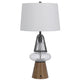 Leya 30 Inch Table Lamp, Lantern Style Glass Base, White Fabric Shade