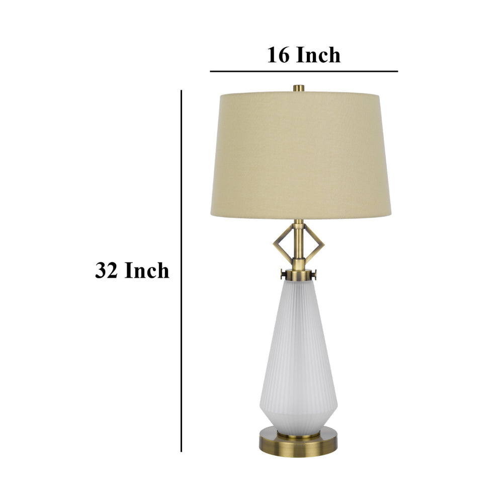 Rizo 32 Inch Table Lamp Tapered Style Frosted Glass Base Beige Shade BM323960