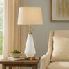 Rizo 32 Inch Table Lamp, Tapered Style Frosted Glass Base, Beige Shade