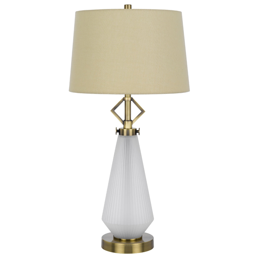 Rizo 32 Inch Table Lamp, Tapered Style Frosted Glass Base, Beige Shade