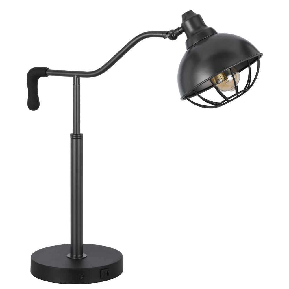 Loga 27 Inch Desk Lamp w Adjustable Cage Style Shade Black Iron BM323961