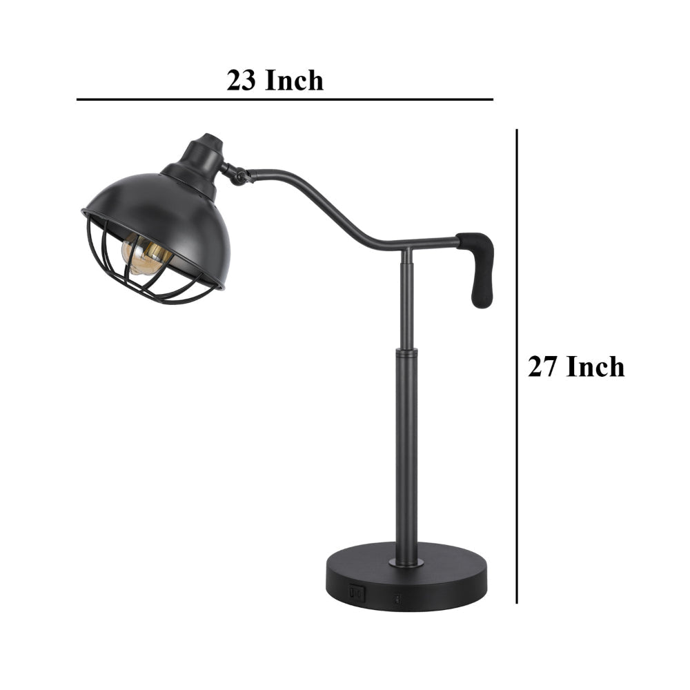 Loga 27 Inch Desk Lamp w Adjustable Cage Style Shade Black Iron BM323961