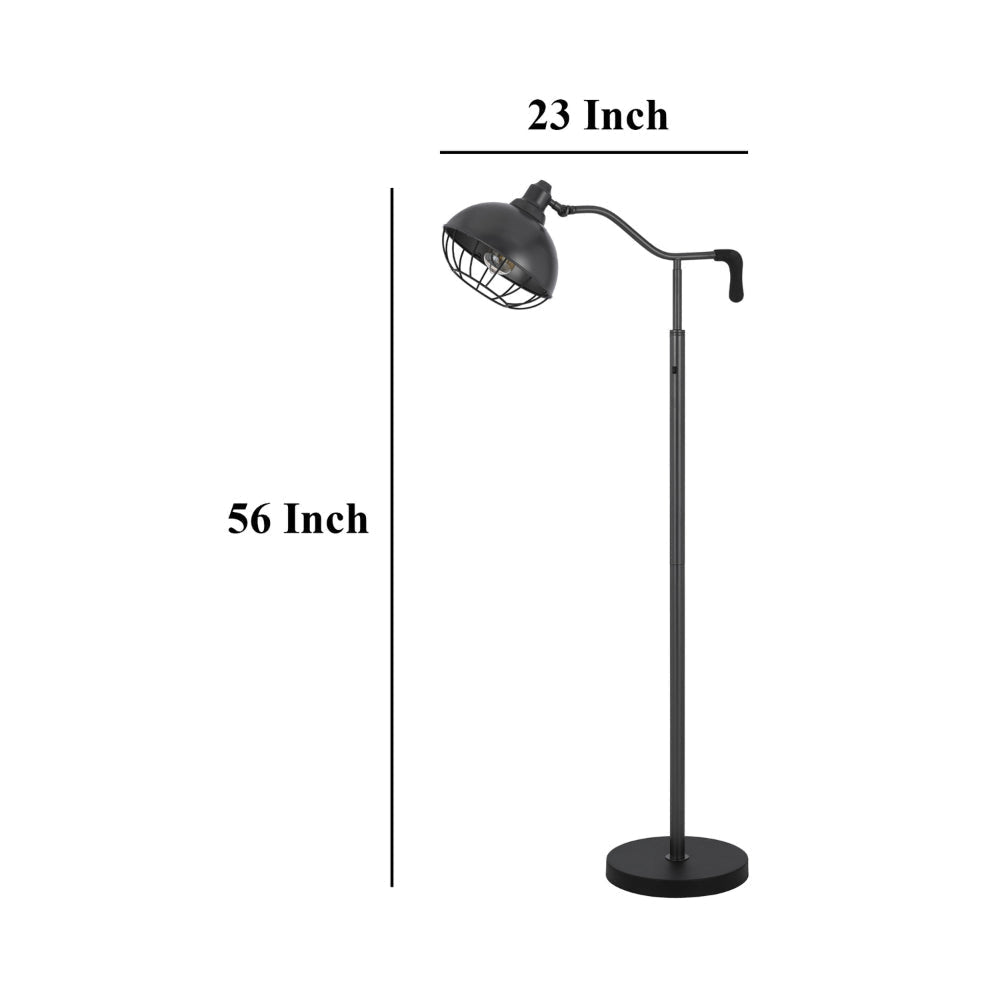 Loga 56 Inch Floor Lamp with Adjustable Cage Style Shade Black Iron BM323962