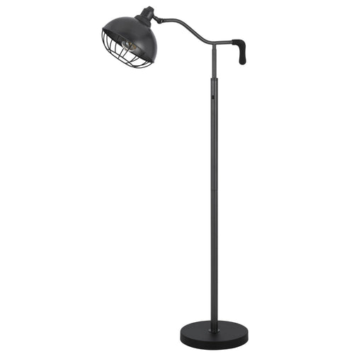 Loga 56 Inch Floor Lamp with Adjustable Cage Style Shade, Black Iron