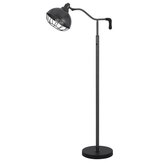 Loga 56 Inch Floor Lamp with Adjustable Cage Style Shade, Black Iron