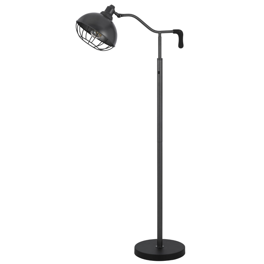 Loga 56 Inch Floor Lamp with Adjustable Cage Style Shade, Black Iron