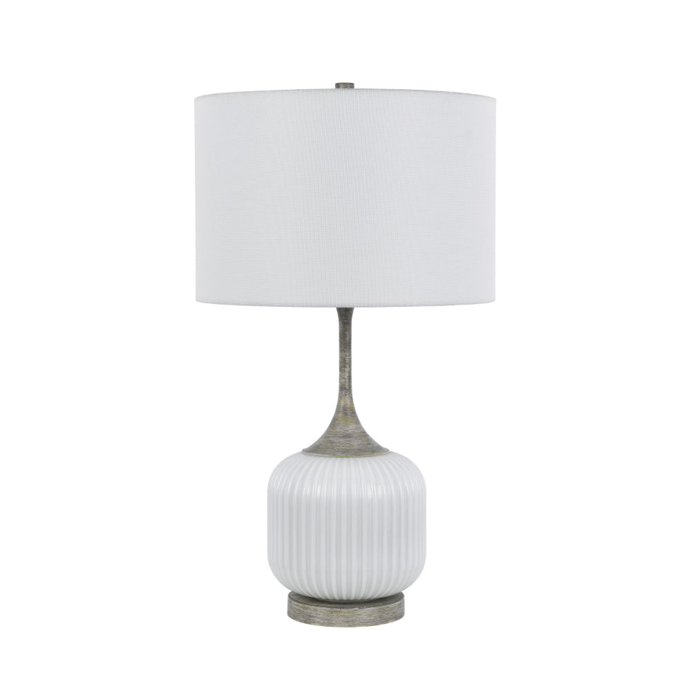 Myra Table Lamp Set of 2 Fluted Accent Glass Base White Fabric Shade BM323963