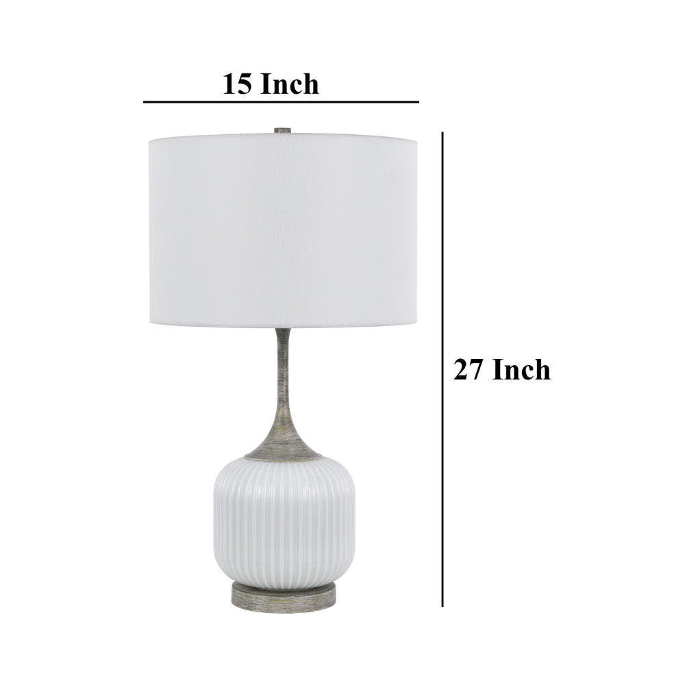 Myra Table Lamp Set of 2 Fluted Accent Glass Base White Fabric Shade BM323963