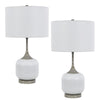 Myra Table Lamp Set of 2, Fluted Accent Glass Base, White Fabric Shade