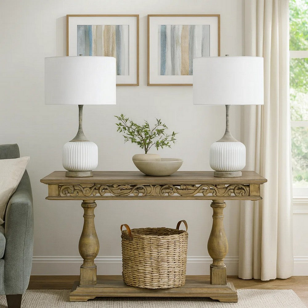 Myra Table Lamp Set of 2, Fluted Accent Glass Base, White Fabric Shade