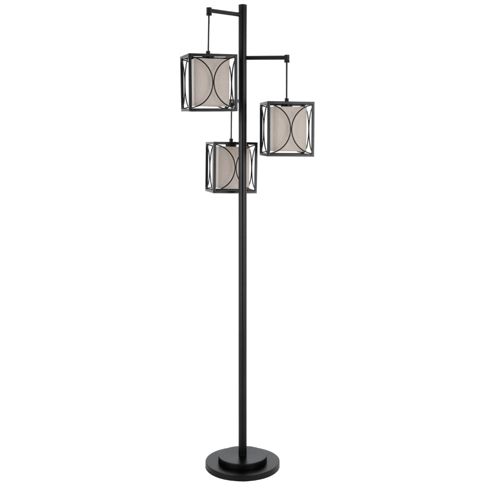 Lany 73 Inch Floor Lamp 3 Hanging Lantern Style Shades Black Iron BM323964