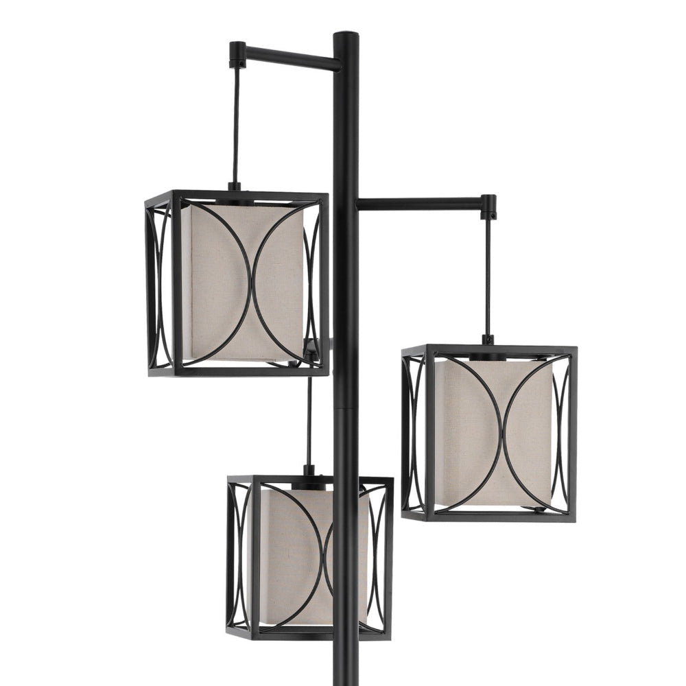 Lany 73 Inch Floor Lamp 3 Hanging Lantern Style Shades Black Iron BM323964