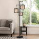 Lany 73 Inch Floor Lamp, 3 Hanging Lantern Style Shades, Black Iron