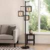 Lany 73 Inch Floor Lamp, 3 Hanging Lantern Style Shades, Black Iron