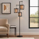 Lany 73 Inch Floor Lamp, 3 Hanging Lantern Style Shades, Black Iron