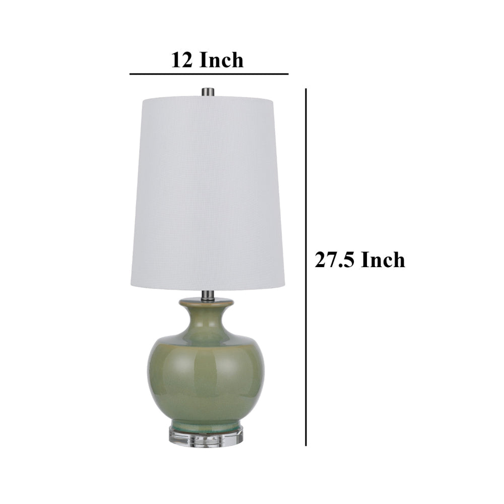 Kela 28 Inch Table Lamp Set of 2 Green Ceramic Pot Base White Shade BM323966