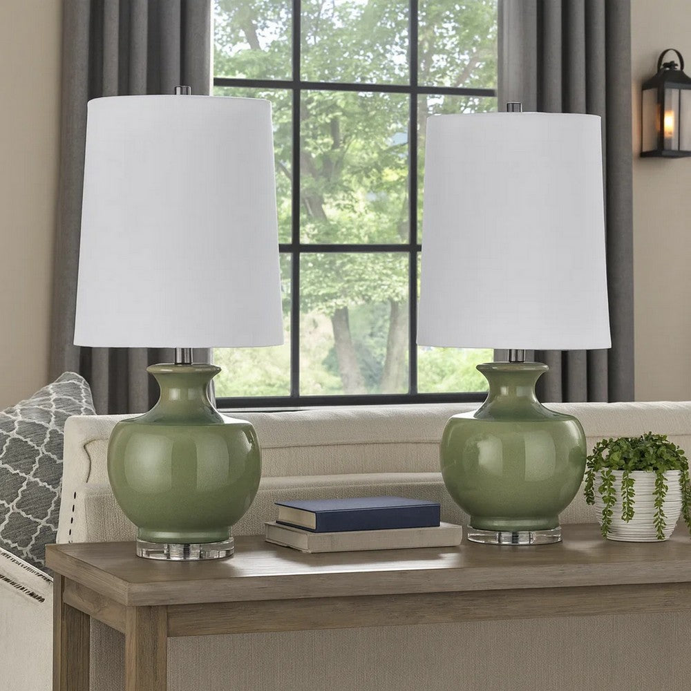 Kela 28 Inch Table Lamp Set of 2, Green Ceramic Pot Base, White Shade