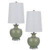 Kela 28 Inch Table Lamp Set of 2, Green Ceramic Pot Base, White Shade