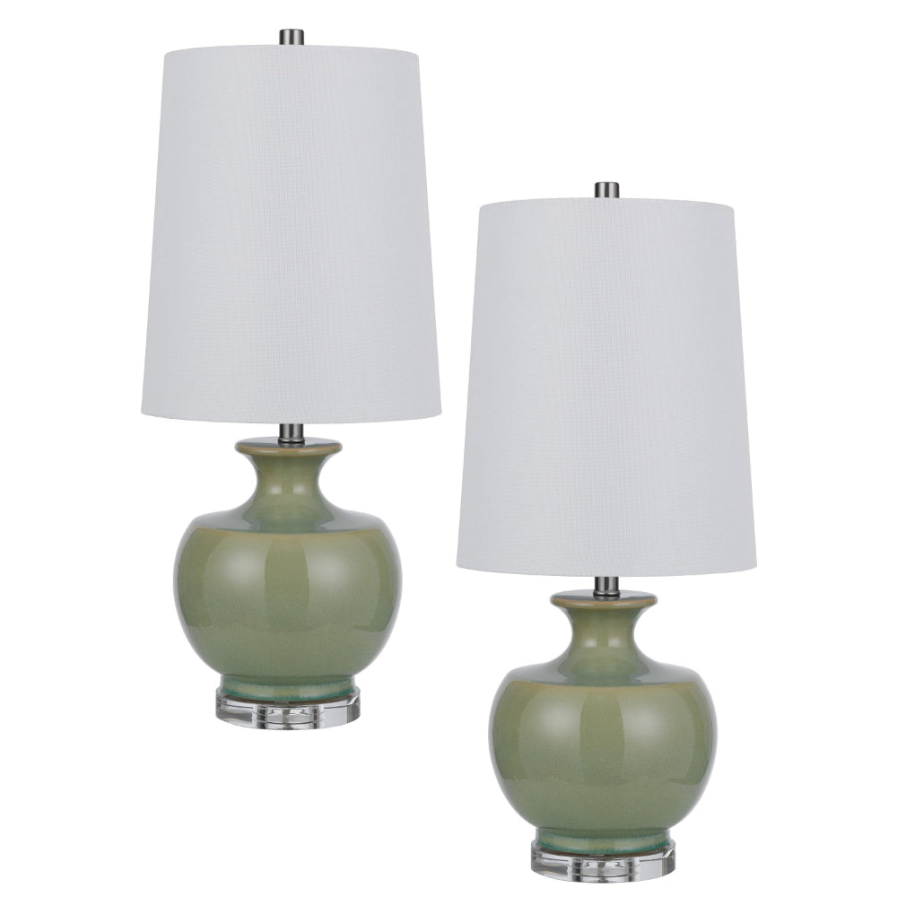 Kela 28 Inch Table Lamp Set of 2, Green Ceramic Pot Base, White Shade