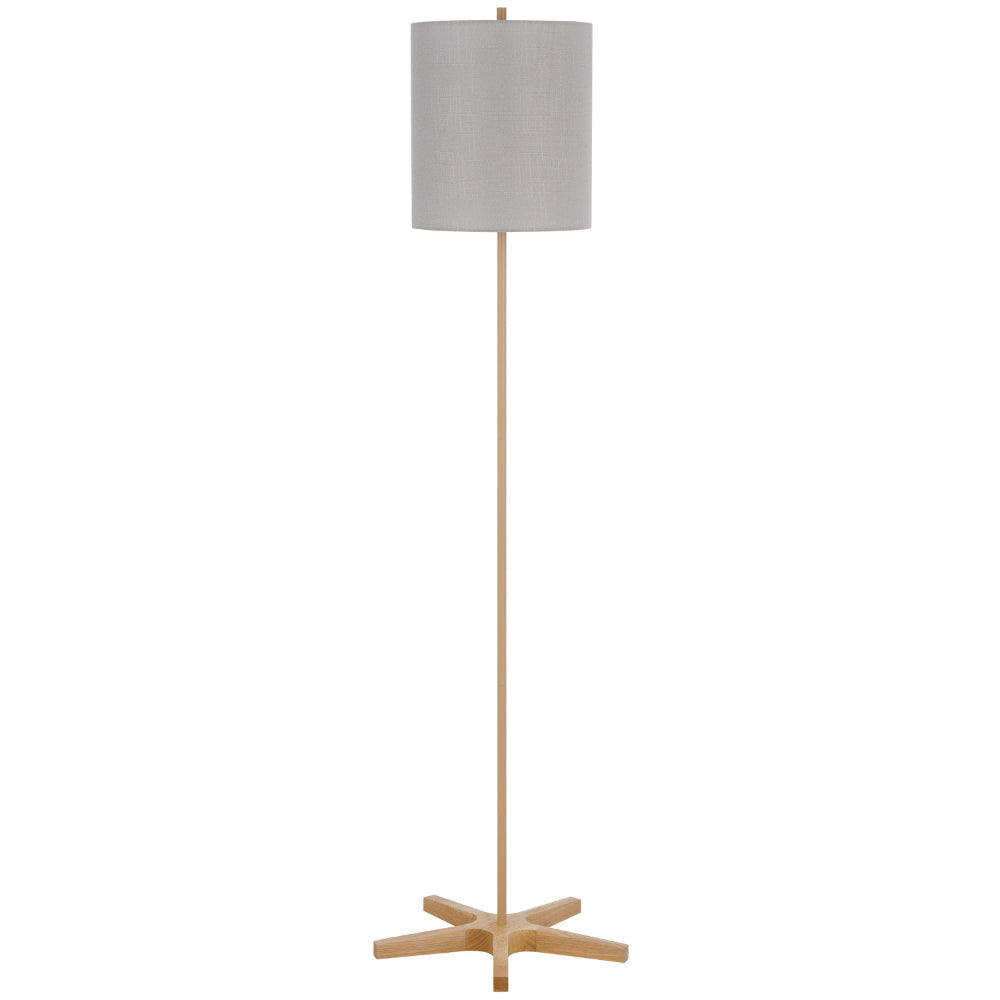 Plue 62 Inch Floor Lamp Brown Pole w Star Wood Base White Shade BM323967
