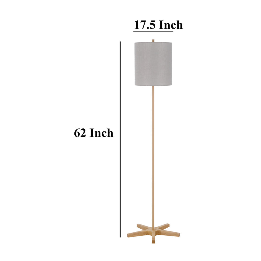 Plue 62 Inch Floor Lamp Brown Pole w Star Wood Base White Shade BM323967