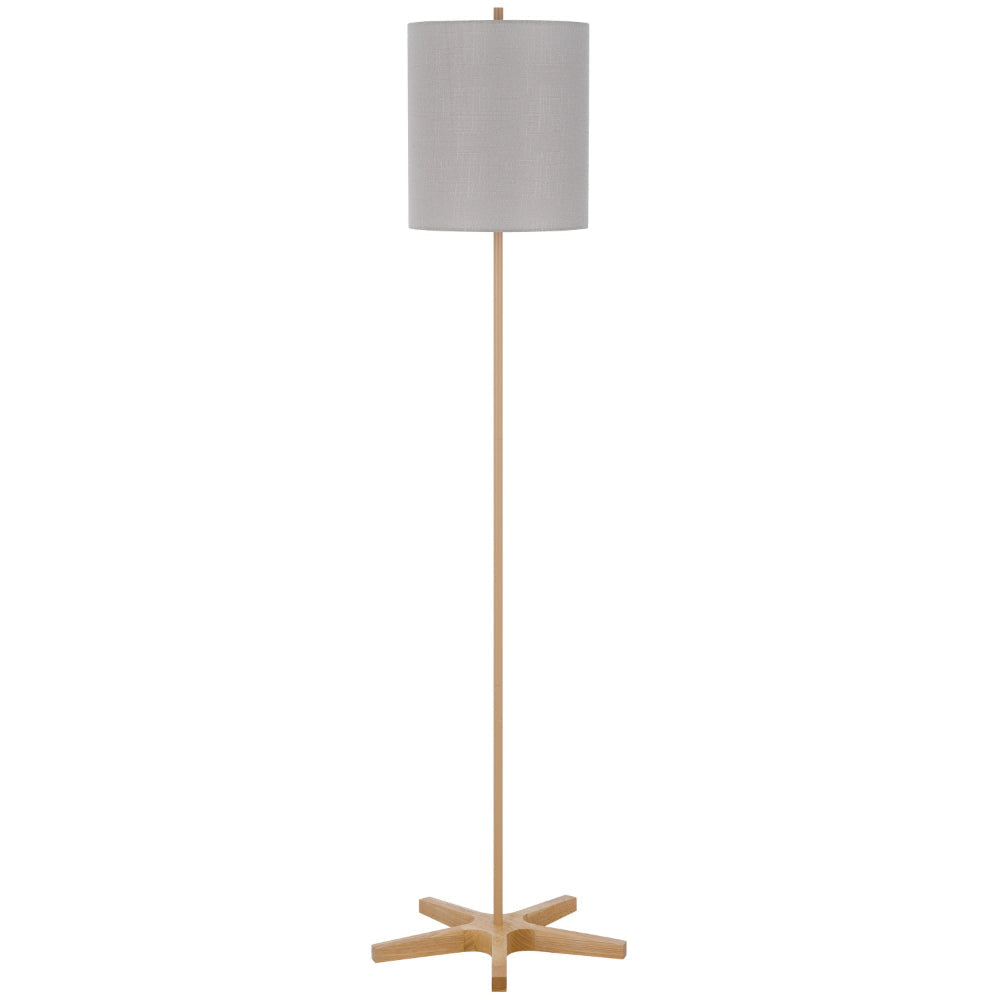 Plue 62 Inch Floor Lamp, Brown Pole w Star Wood Base, White Shade