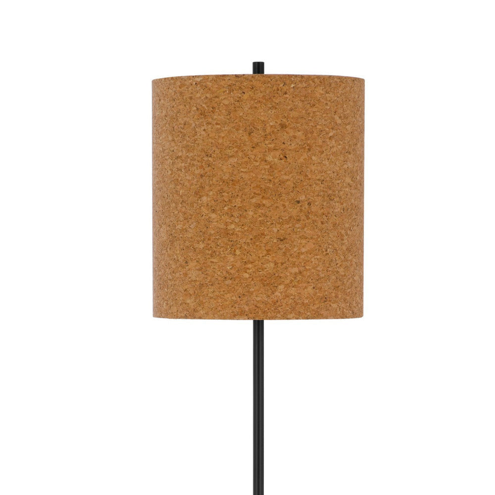 Plue 63 Inch Floor Lamp Black Pole w Round Base Cork Drum Shade BM323968