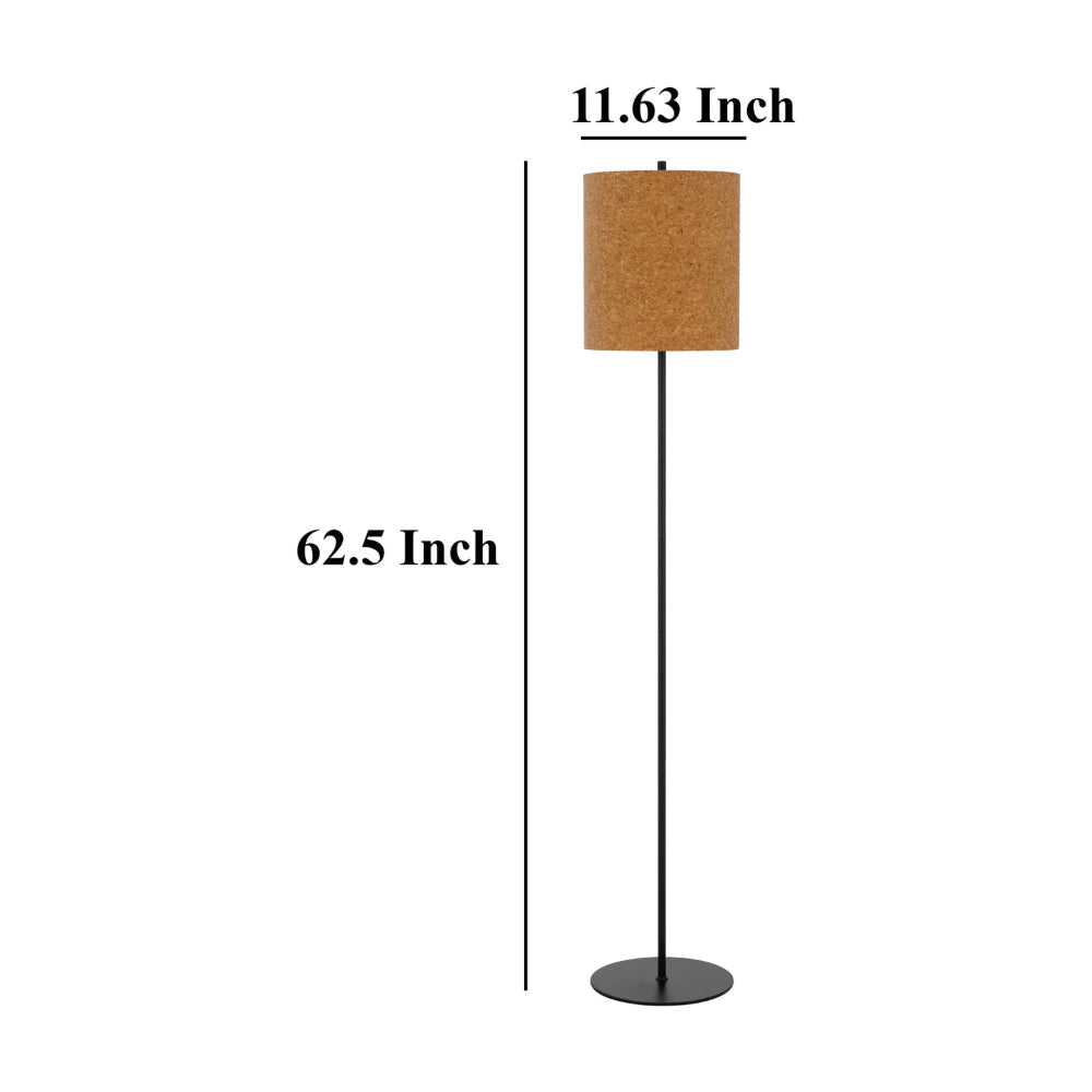 Plue 63 Inch Floor Lamp Black Pole w Round Base Cork Drum Shade BM323968