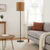 Plue 63 Inch Floor Lamp, Black Pole w Round Base, Cork Drum Shade