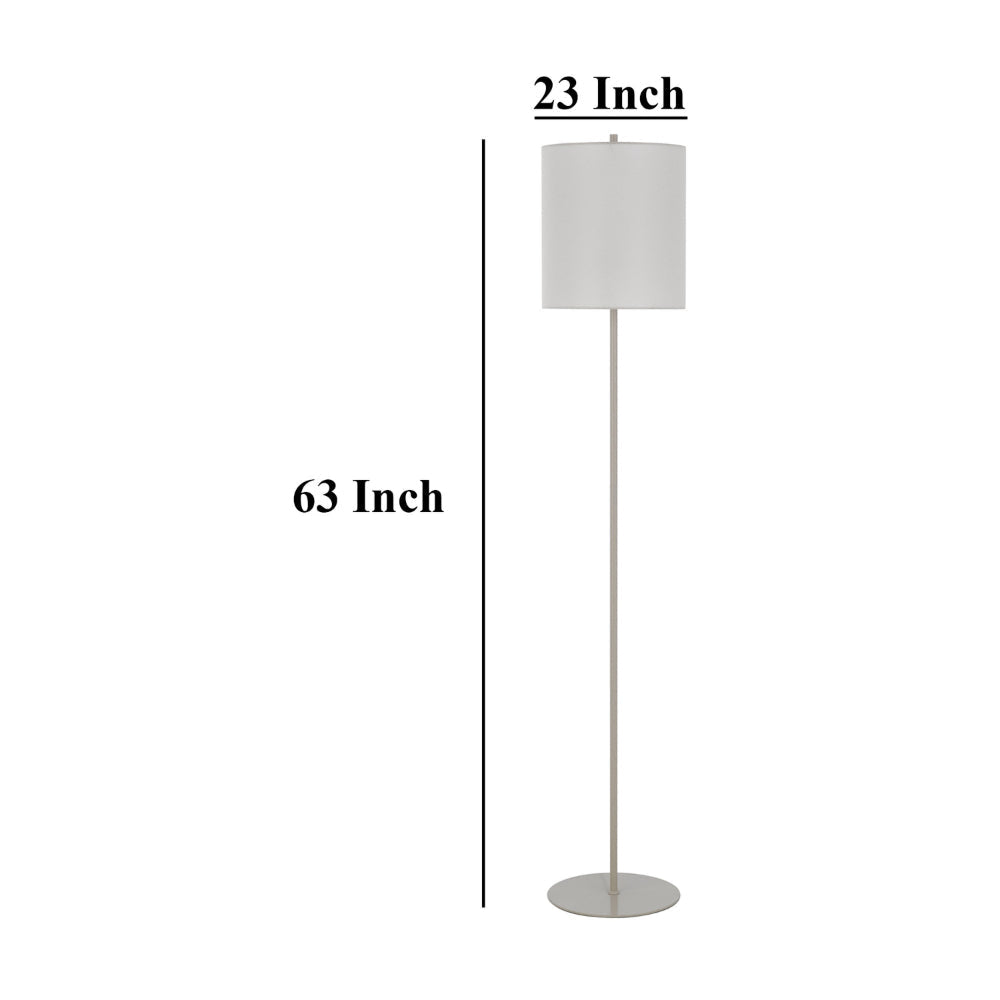 Plue 63 Inch Floor Lamp Chrome Pole Round Base Off White Drum Shade BM323969