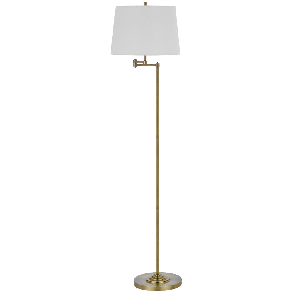Tomi 63 Inch Floor Lamp Double Swing Arm Brass Metal White Shade BM323970