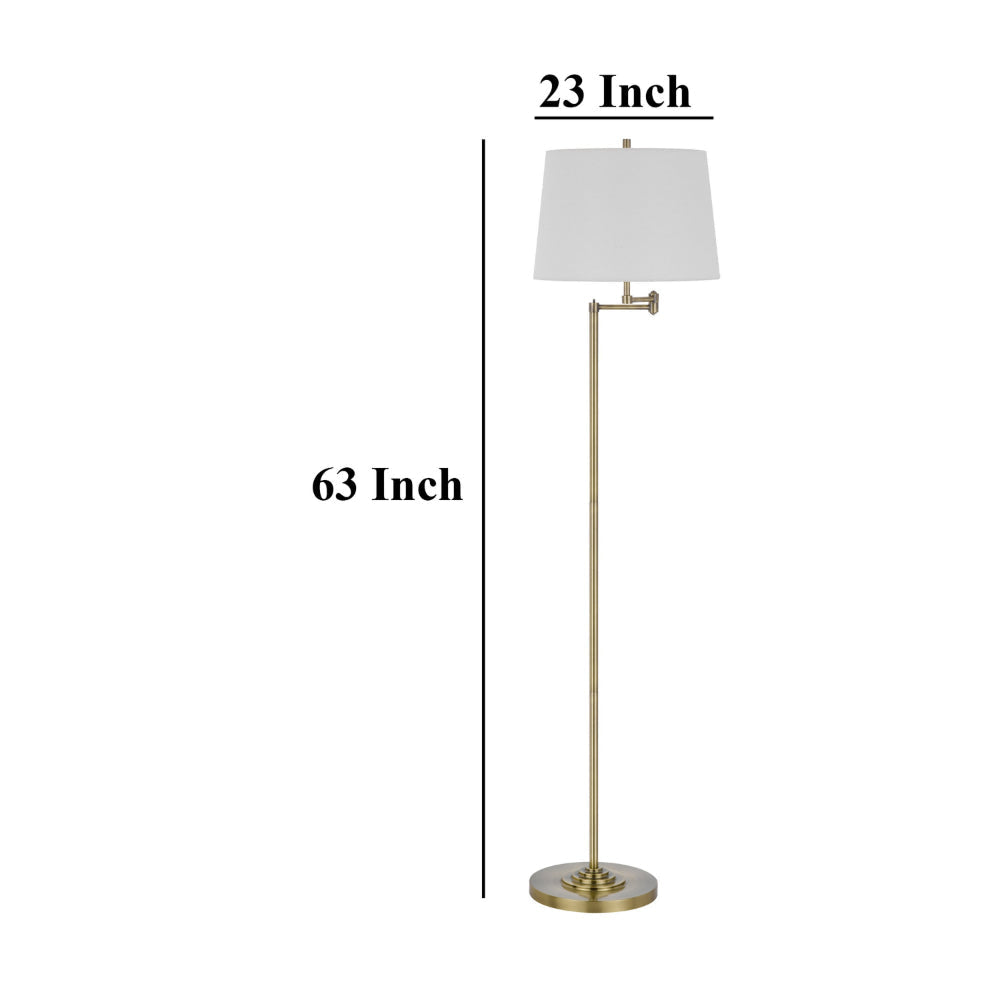 Tomi 63 Inch Floor Lamp Double Swing Arm Brass Metal White Shade BM323970