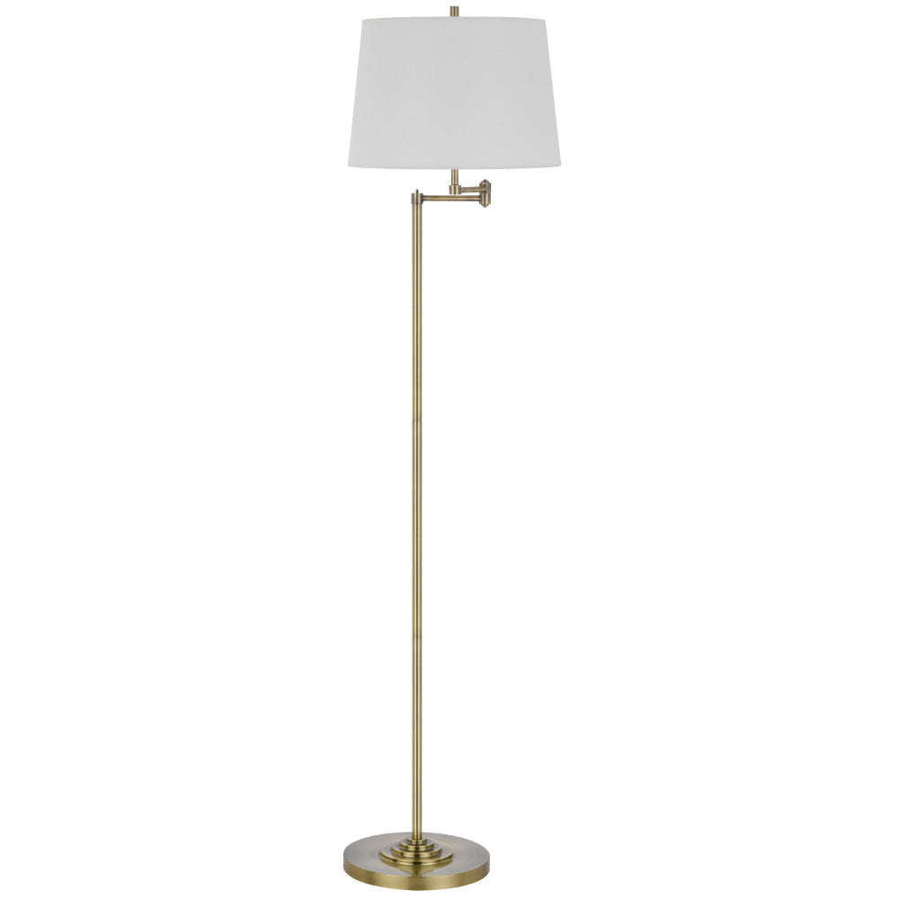 Tomi 63 Inch Floor Lamp, Double Swing Arm, Brass Metal, White Shade