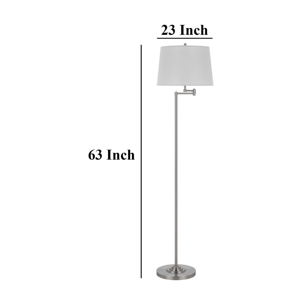 Tomi 63 Inch Floor Lamp Double Swing Arm Brushed Steel White Shade BM323971
